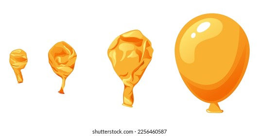 Rubber balloon blowing process. Uninflated latex ballon isolated on white background. Cartoon decorative element for birthday. Vector illustration.