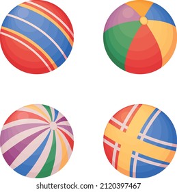 Rubber balls. A set of rubber balls of various colors. Children s balls for outdoor games. Collection of children s balls, vector illustration