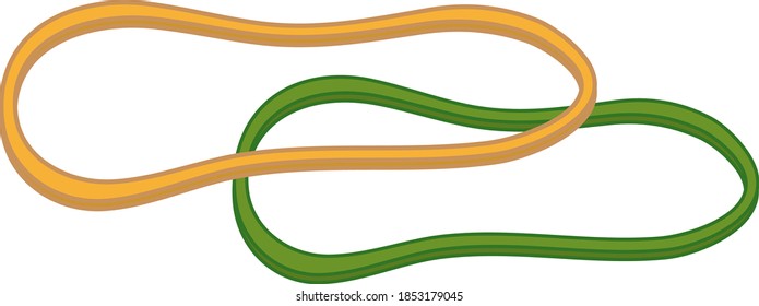 Rubber bands yellow and green color isolated on white background illustration