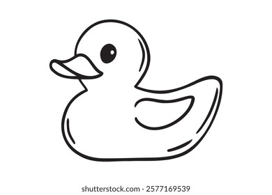 rubber bath duck for baby bathtub doodle hand drawn icon. Outline drawing rubber bath duck for baby bathtub line clipart symbol. Vector illustration