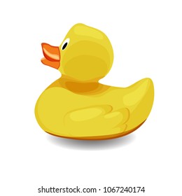 Rubber bath duck isolated on white background. Cartoon style vector illustration.
