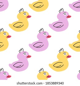 Rubber bathroom yellow and pink duck seamless pattern