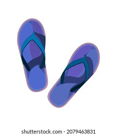 Rubber blue beach slippers isolated on white background