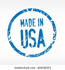 Rubber blue stamp with text Made in USA icon isolated on white background. Vector illustration