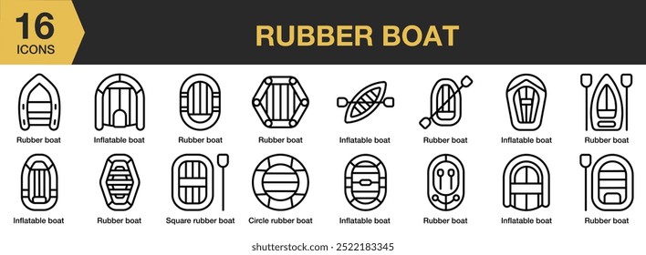 Rubber Boat icon set. Includes rubber boats icons and More. Outline icons vector collection.