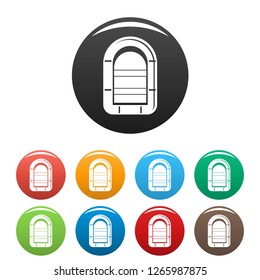 Rubber boat icons set 9 color vector isolated on white for any design
