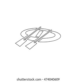 Rubber boat with oars icon in outline style isolated on white background