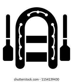 
A rubber boat with oars on the side showcasing canoe icon
