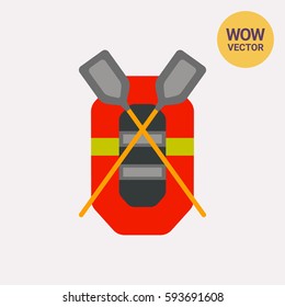 Rubber Boat with Oars Vector Icon