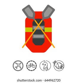 Rubber Boat with Oars Vector Icon