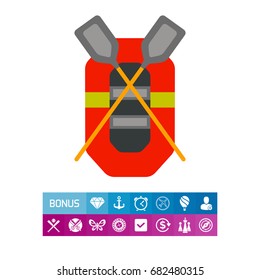 Rubber Boat with Oars Vector Icon
