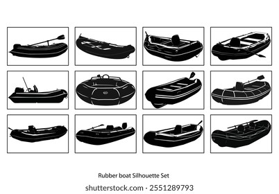 Rubber boat Silhouette, Rubber boat illustration isolated on white background