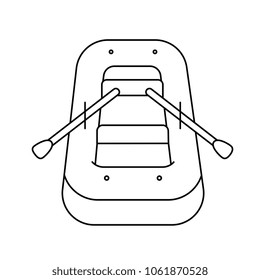 Rubber boat vector line icon isolated on white background. Inflatable rubber boat line icon for infographic, website or app. Icon designed on a grid system.