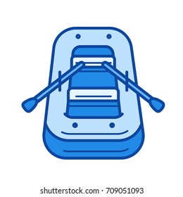Kautschukboot Vektorsymbol einzeln auf weißem Hintergrund. Rubber Boot Linie Symbol für Infografik, Website oder App. Blaues Symbol für ein Gittersystem.