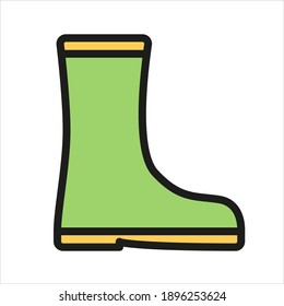 Rubber boot color flat icon with stroke isolated on white background. Rubber boot vector icon for web, mobile, app and ui design