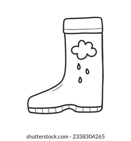 Rubber boot doodle. A boot in a linear style. Vector isolated illustration on a white background