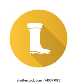 Rubber boot flat design long shadow glyph icon. Waterproof shoe. Fishing equipment. Vector silhouette illustration