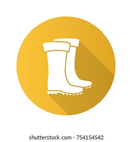 Rubber boot flat design long shadow glyph icon. Waterproof shoes. Fishing equipment. Vector silhouette illustration
