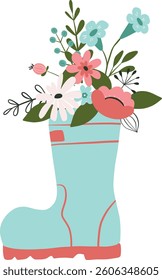 rubber boot with flowers vector art