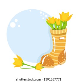 rubber boot with flowers in it vector illustration with boot and tulips