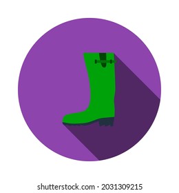 Rubber Boot Icon. Flat Circle Stencil Design With Long Shadow. Vector Illustration.