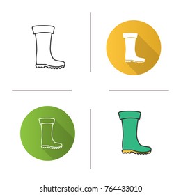 Rubber boot icon. Flat design, linear and color styles. Waterproof shoe. Isolated vector illustrations