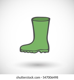 Rubber boot icon. Hand-drawn cartoon gardening object with round shadow. Vector illustration.