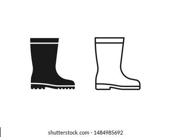 Rubber boot icon. Vector. Gumboots in simple flat design, outline, isolated on white background. Waterproof shoe for rainy weather, gardening, fishing. Illustration for web, logo app UI. Autumn symbol