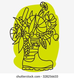 rubber boot leaf nature flowers frog vector picture