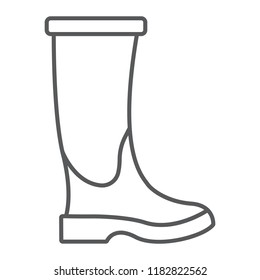 Rubber boot thin line icon, footwear and protection, galoshes sign, vector graphics, a linear pattern on a white background, eps 10.