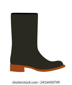 Rubber boot vector illustration isolated on white background. Fashion footwear. Industrial equipment in working process. Foot wear for hunting and outdoor activity on rain and mug weather.
