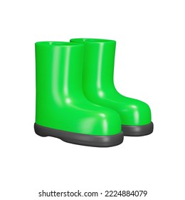 Rubber boots 3d icon. Shoes for the garden. Green. Isolated object on transparent background