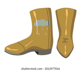 Rubber boots. Autumn and spring accessory. Hand drawn vector illustration. Colored cartoon doodle of shoes. Single drawing isolated on white. Element for design, print, sticker, card, decor, wrap.