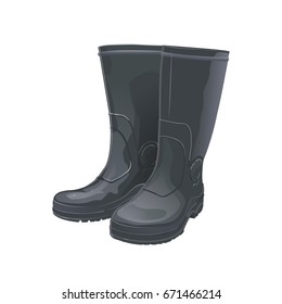 Rubber boots black. Isolated on white background.