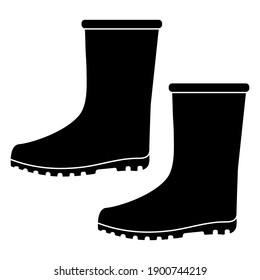 Rubber boots black silhouette icon isolated on white background. Gardening tool. Simple icon. Clean and modern vector illustration for design, web, app, infographic.