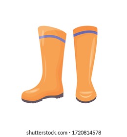 Rubber boots cartoon vector illustration. Personal protective equipment, footwear. Industrial waterproof shoes. Foot protection. Orange gumboots, galoshes isolated on white background