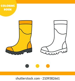 Rubber boots coloring book for children, training. Vector illustration