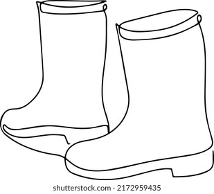 Rubber boots drawn in one line. Shoe vector illustration.