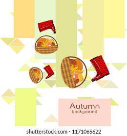 rubber boots fallen leaf basket mushroom autumnal vector background