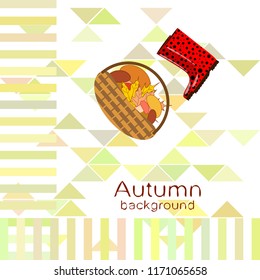 rubber boots fallen leaf basket mushroom autumnal vector background