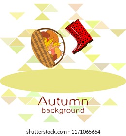 rubber boots fallen leaf basket mushroom autumnal vector background