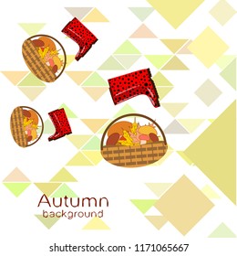 rubber boots fallen leaf basket mushroom autumnal vector background