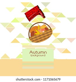 rubber boots fallen leaf basket mushroom autumnal vector background