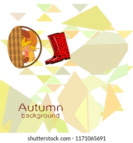 rubber boots fallen leaf basket mushroom autumnal vector background