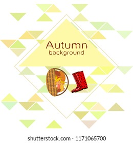 rubber boots fallen leaf basket mushroom autumnal vector background
