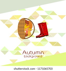 rubber boots fallen leaf basket mushroom autumnal vector background