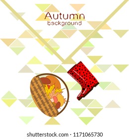 rubber boots fallen leaf basket mushroom autumnal vector background