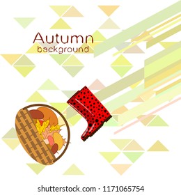 rubber boots fallen leaf basket mushroom autumnal vector background
