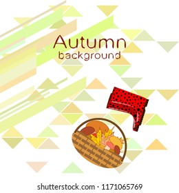 rubber boots fallen leaf basket mushroom autumnal vector background