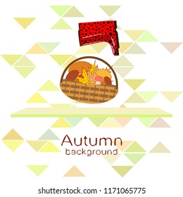 rubber boots fallen leaf basket mushroom autumnal vector background